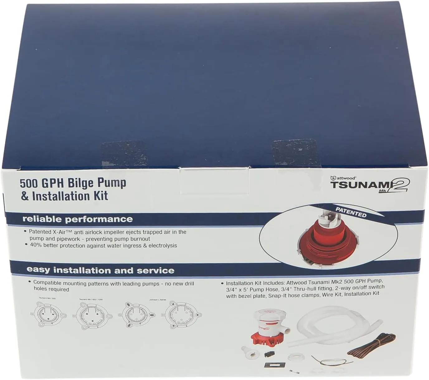 Attwood Tsunami MK2 T500 Manual Bilge Pump w/Installation Kit - 500 GPH & 12V