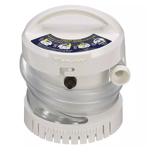 Attwood 4140-4 WaterBuster® Portable Pump, Submersible, Battery Powered, 200 GPH, 42-Inch Hose, 5 ¼-Inch Diameter One Size