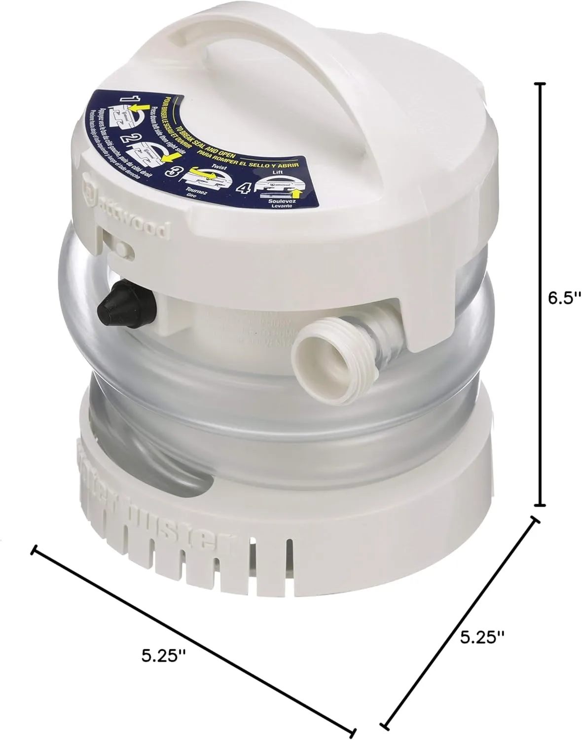 Attwood 4140-4 WaterBuster® Portable Pump, Submersible, Battery Powered, 200 GPH, 42-Inch Hose, 5 ¼-Inch Diameter One Size