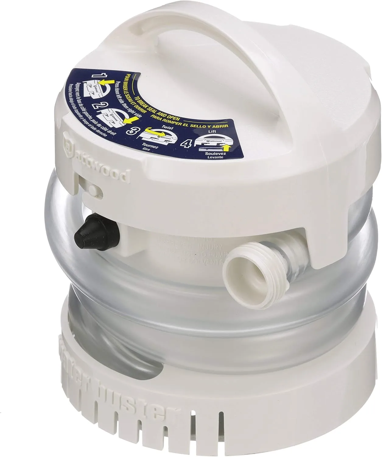 Attwood 4140-4 WaterBuster® Portable Pump, Submersible, Battery Powered, 200 GPH, 42-Inch Hose, 5 ¼-Inch Diameter One Size
