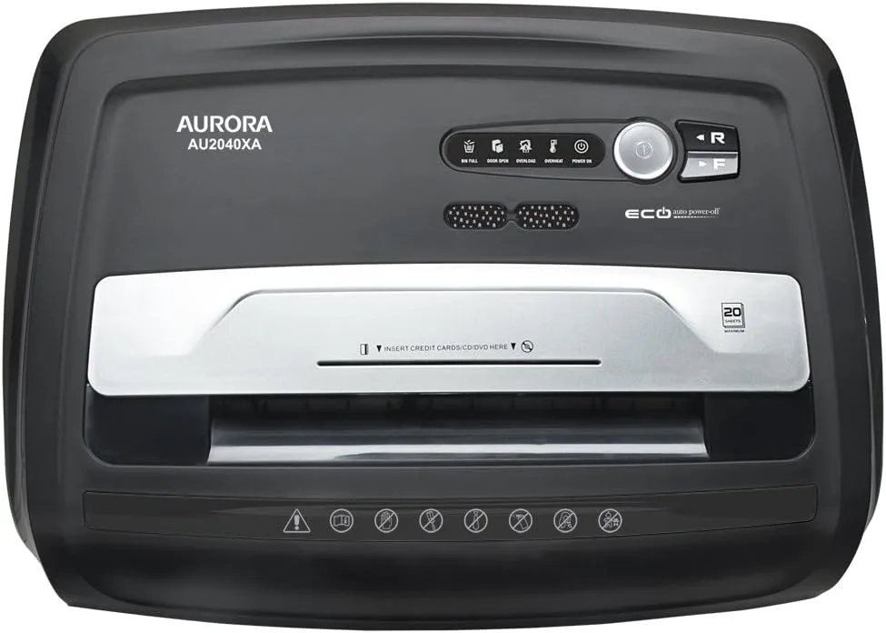 Aurora Anti-Jam 20-Sheet Crosscut CD/Paper and Credit Card Shredder, 7-Gallon pullout Basket