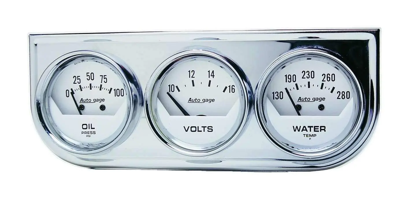 AUTO METER 2325 Autogage White Console Oil/Volt/Water Gauge with Chrome Steel , 2.3125 in.