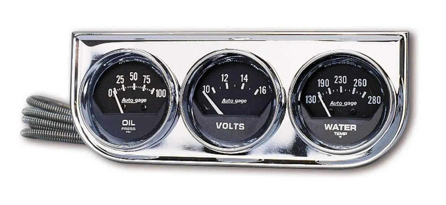 AUTO METER 2349 Autogage Black Oil/Water/Volt Gauge with Chrome Console Regular, 2.3125 in.