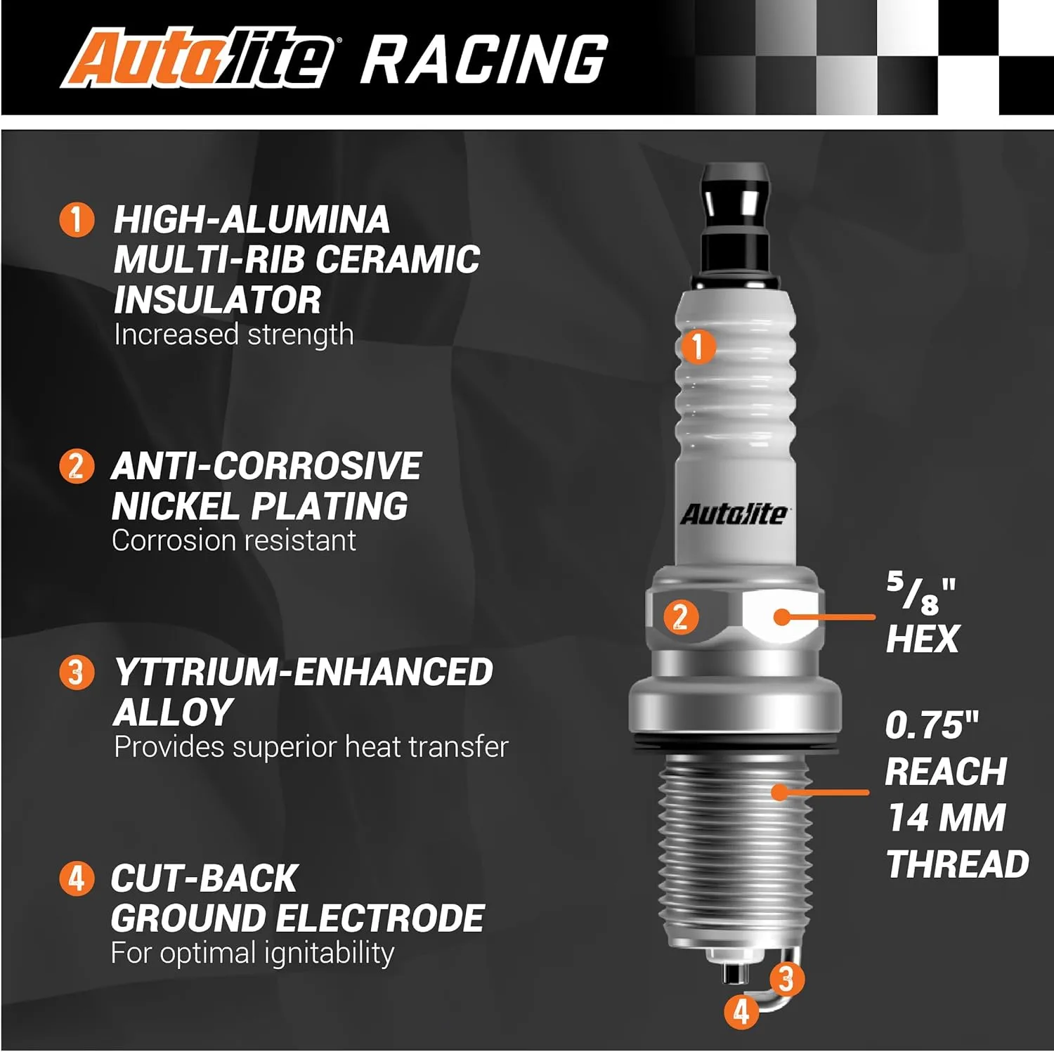 Autolite AR473 High Performance Racing Non-Resistor Spark Plug, Pack of 1
