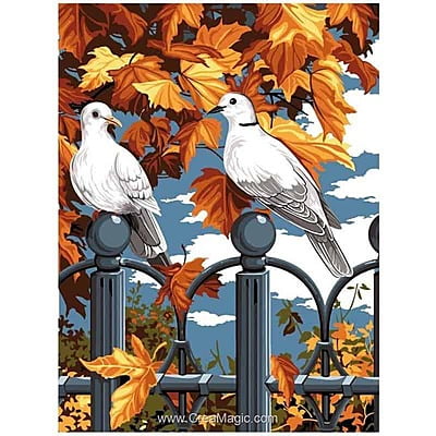 Colombe in Autunno - Tela da ricamo a mezzo punto Colombe in Autunno - Tela da ricamo a mezzo punto