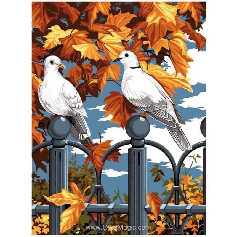 Colombe in Autunno -  Tela da ricamo a mezzo punto