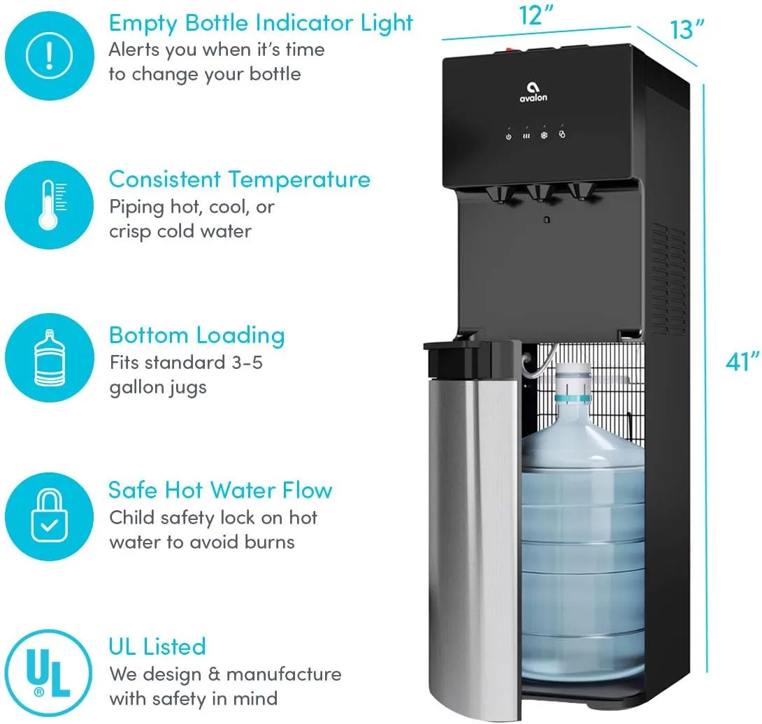 Avalon Bottom Loading Water Cooler Water Dispenser with BioGuard- 3 Temperature Settings - Hot, Cold & Room Water