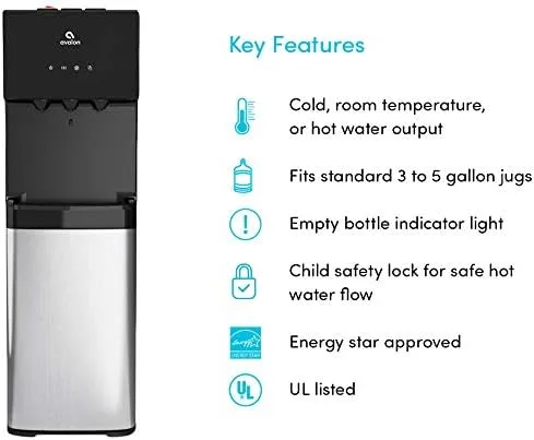 Avalon Bottom Loading Water Cooler Water Dispenser with BioGuard- 3 Temperature Settings - Hot, Cold & Room Water