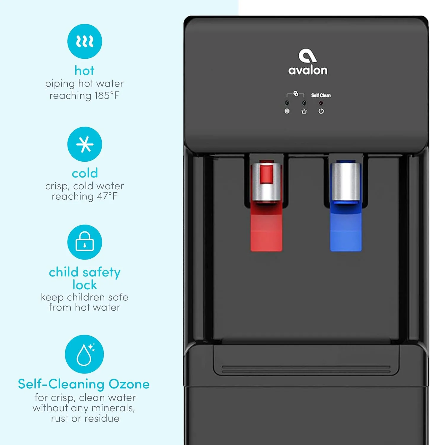 Avalon A6BLWTRCLRBLK Touchless Bottom Loading Cooler Dispenser-Hot & Cold Water, Child Safety Lock, Innovative Slim Design