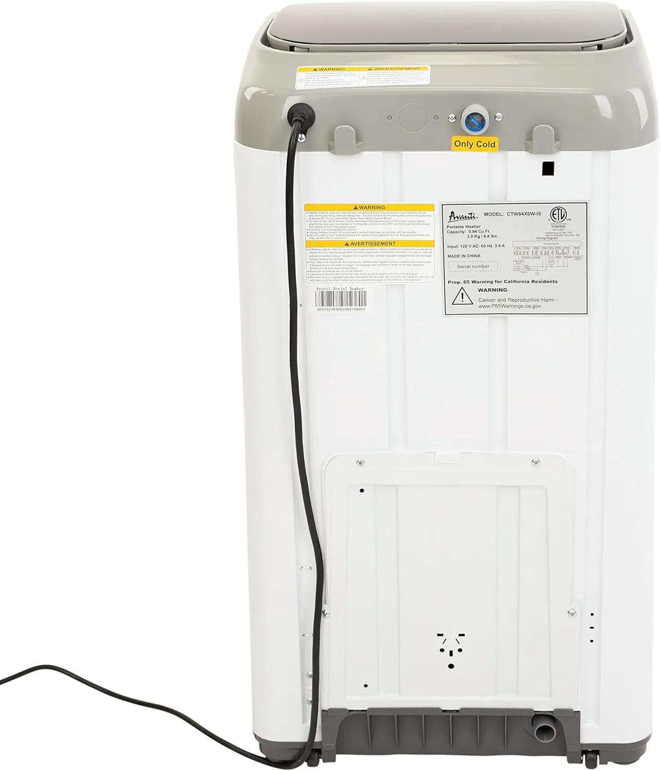 Avanti Portable Compact Washing Machine for Clothes/Laundry, 0.84 Cu. Ft. Capacity