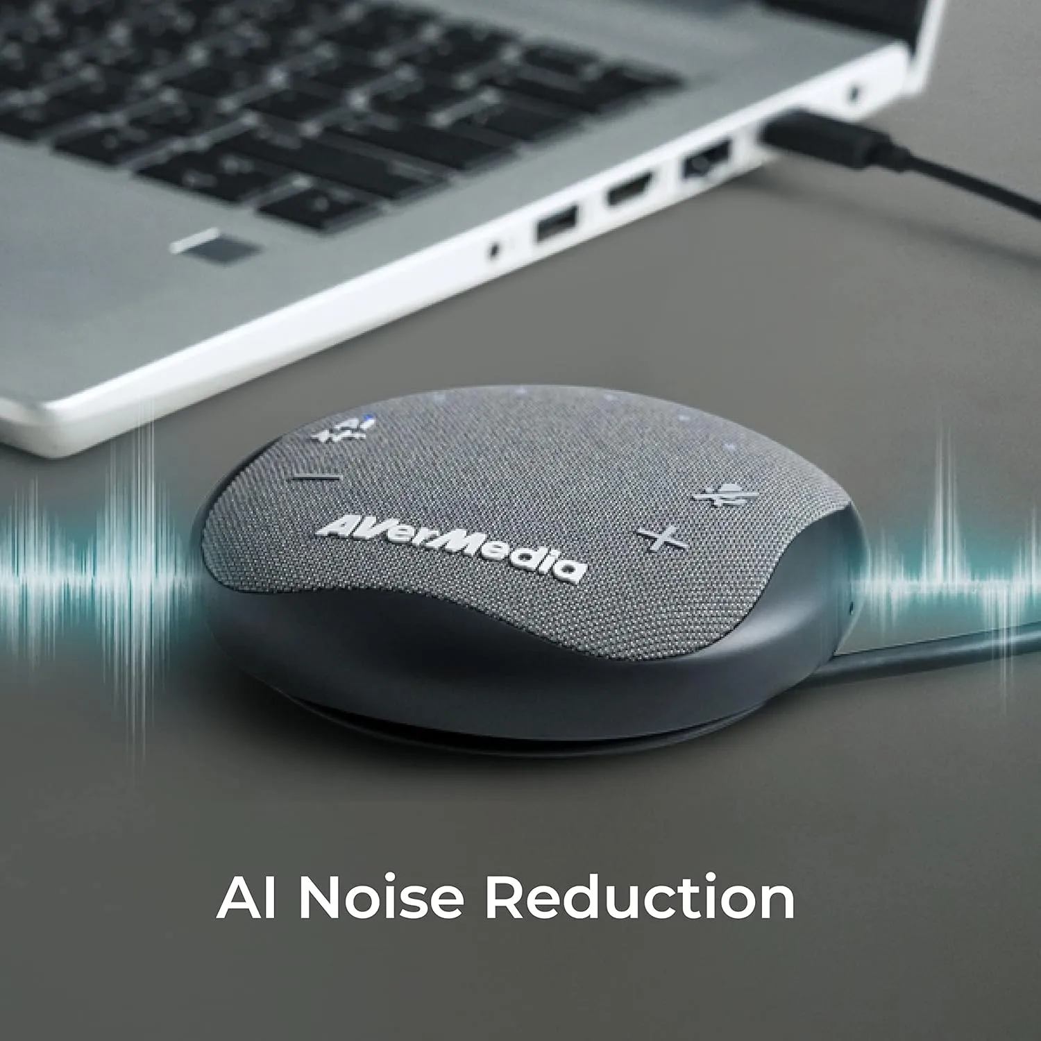 AVerMedia Pocket Speakerphone AS315 Works with Zoom and Teams, USB-C Docking Station, USB Hub, Portable Conference Speaker and Microphone, AI Noise Reduction