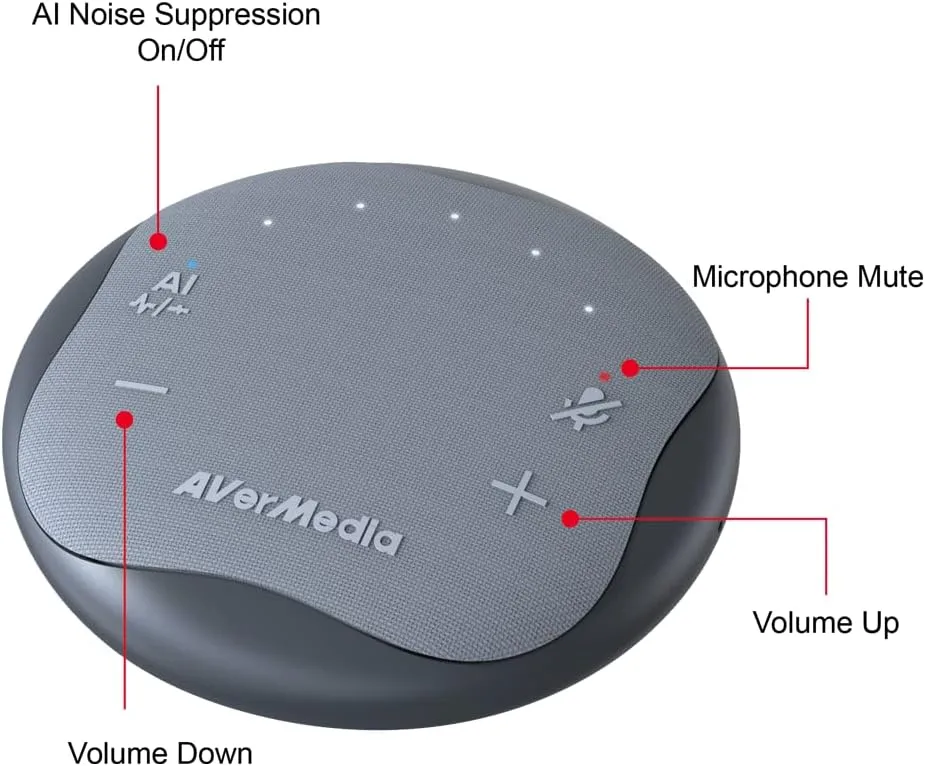 AVerMedia Pocket Speakerphone AS315 Works with Zoom and Teams, USB-C Docking Station, USB Hub, Portable Conference Speaker and Microphone, AI Noise Reduction