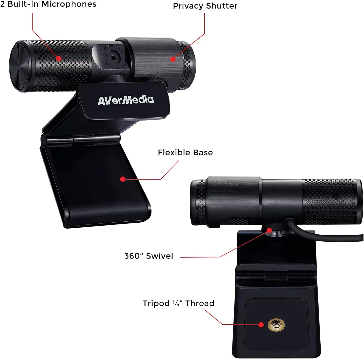 AVerMedia Live Streamer Cam 313 - Full HD 1080P Webcam with Privacy Shutter, Dual Microphone