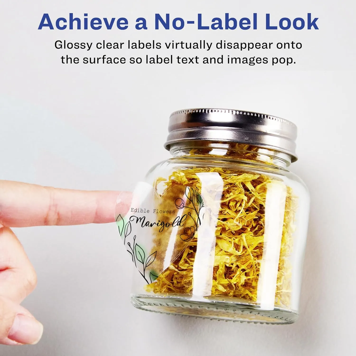 Avery Glossy Clear Heart Labels, Sure Feed Technology, 2-9/32" x 1-27/32", Print-to-The-Edge, Laser/Inkjet Printable