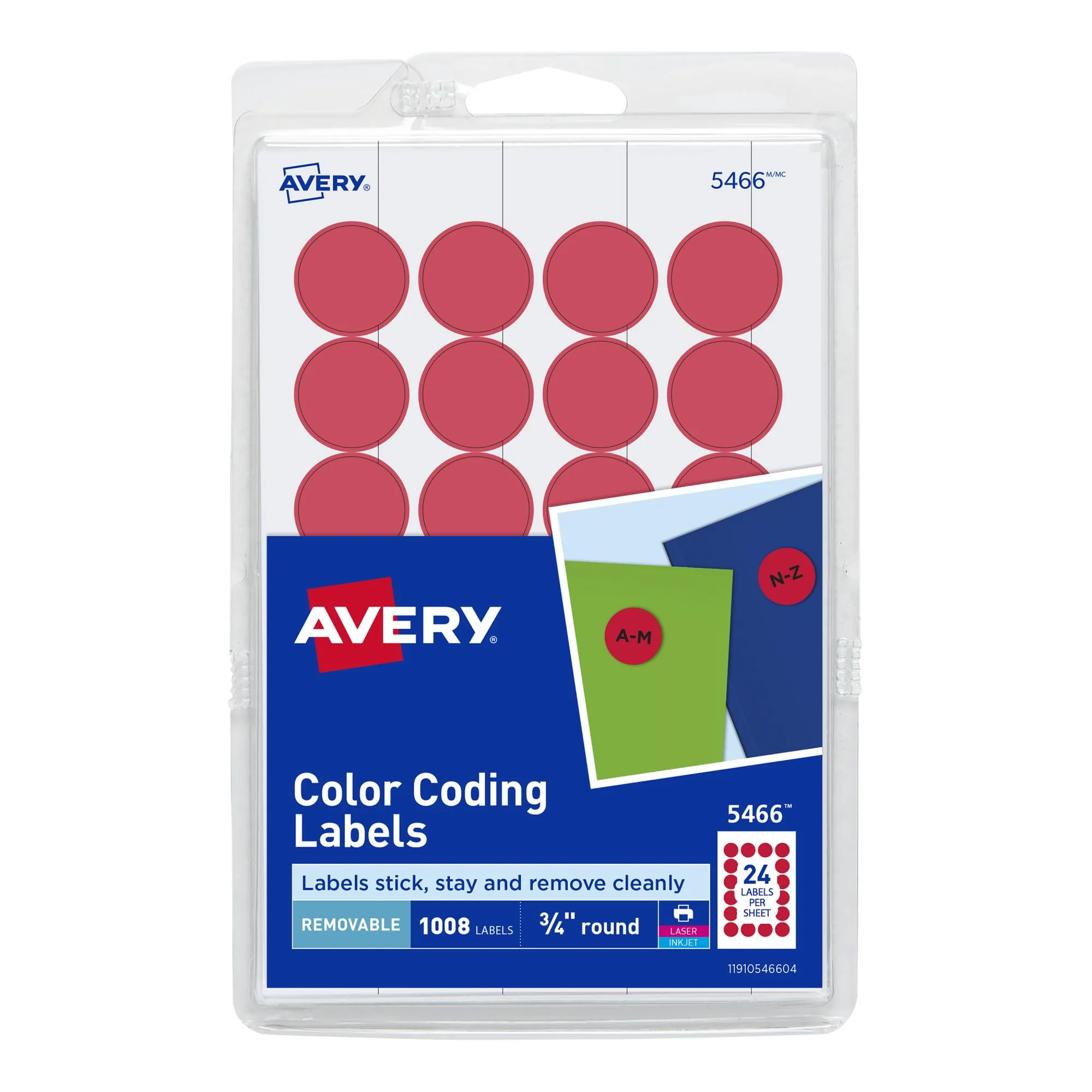 Avery Print/Write Self-Adhesive Removable Labels, 0.75 Inch Diameter, Red, 1008 per Pack (5466) 1 pack