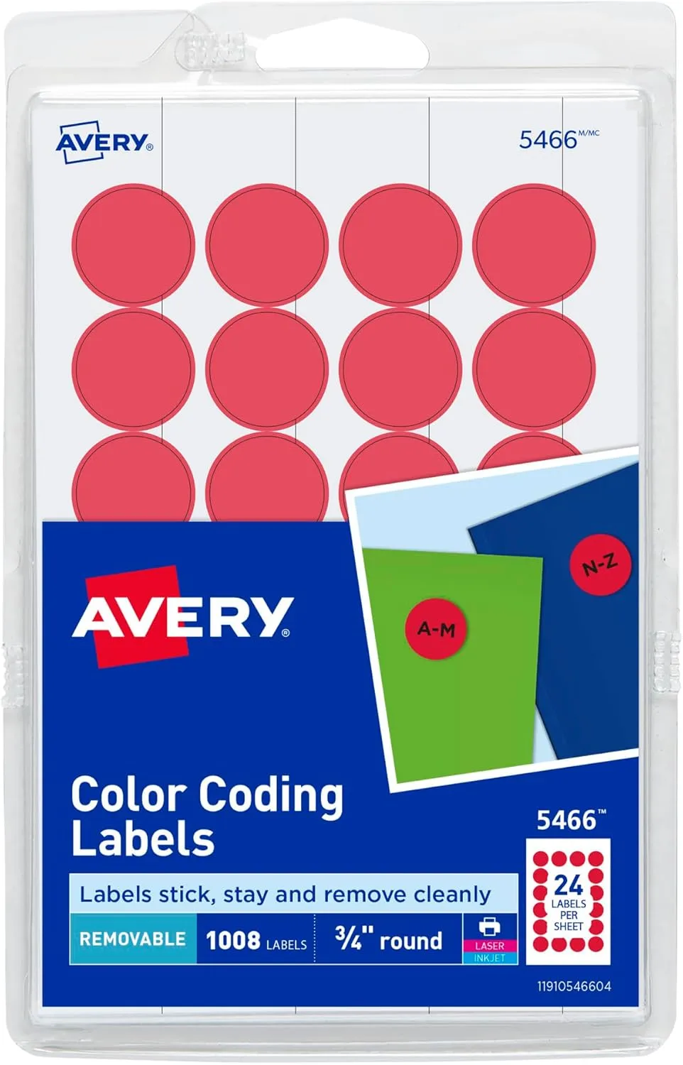 Avery Print/Write Self-Adhesive Removable Labels, 0.75 Inch Diameter, Red, 1008 per Pack (5466) 1 pack