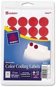 Avery Print/Write Self-Adhesive Removable Labels, 0.75 Inch Diameter, Red, 1008 per Pack (5466) 1 pack