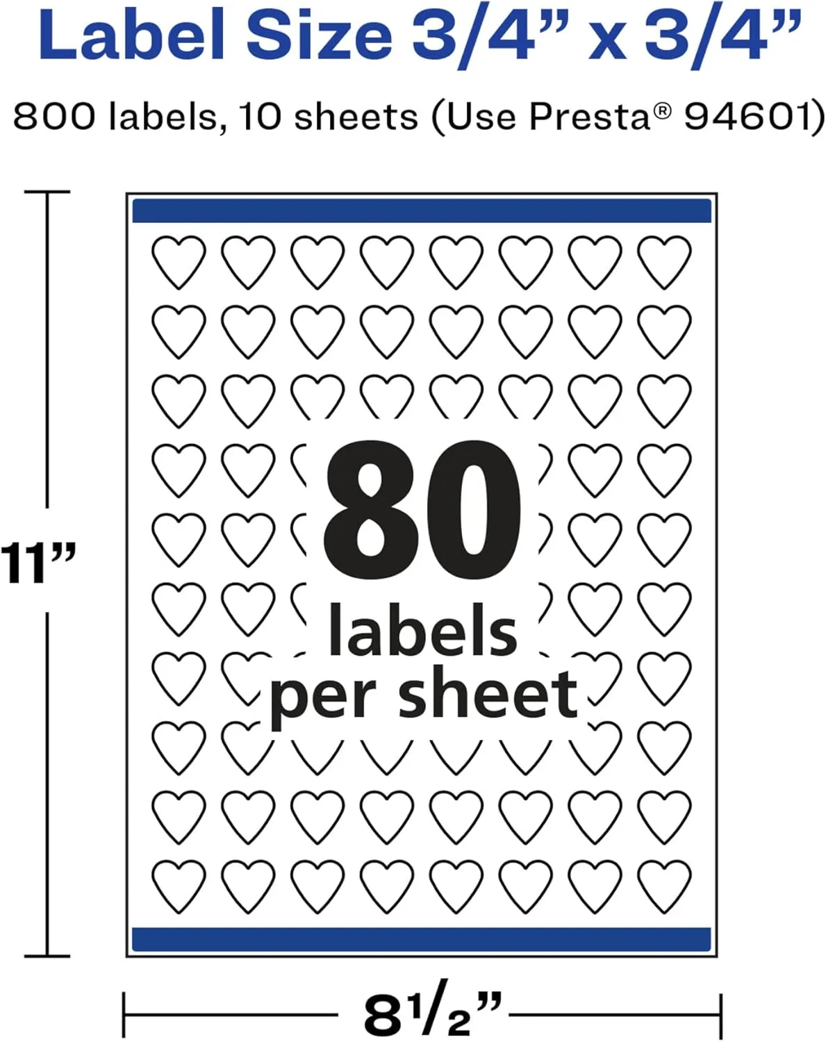 Avery Glossy White Heart Labels, Sure Feed Technology, 0.75" x 0.75", Print-to-The-Edge, Permanent Adhesive