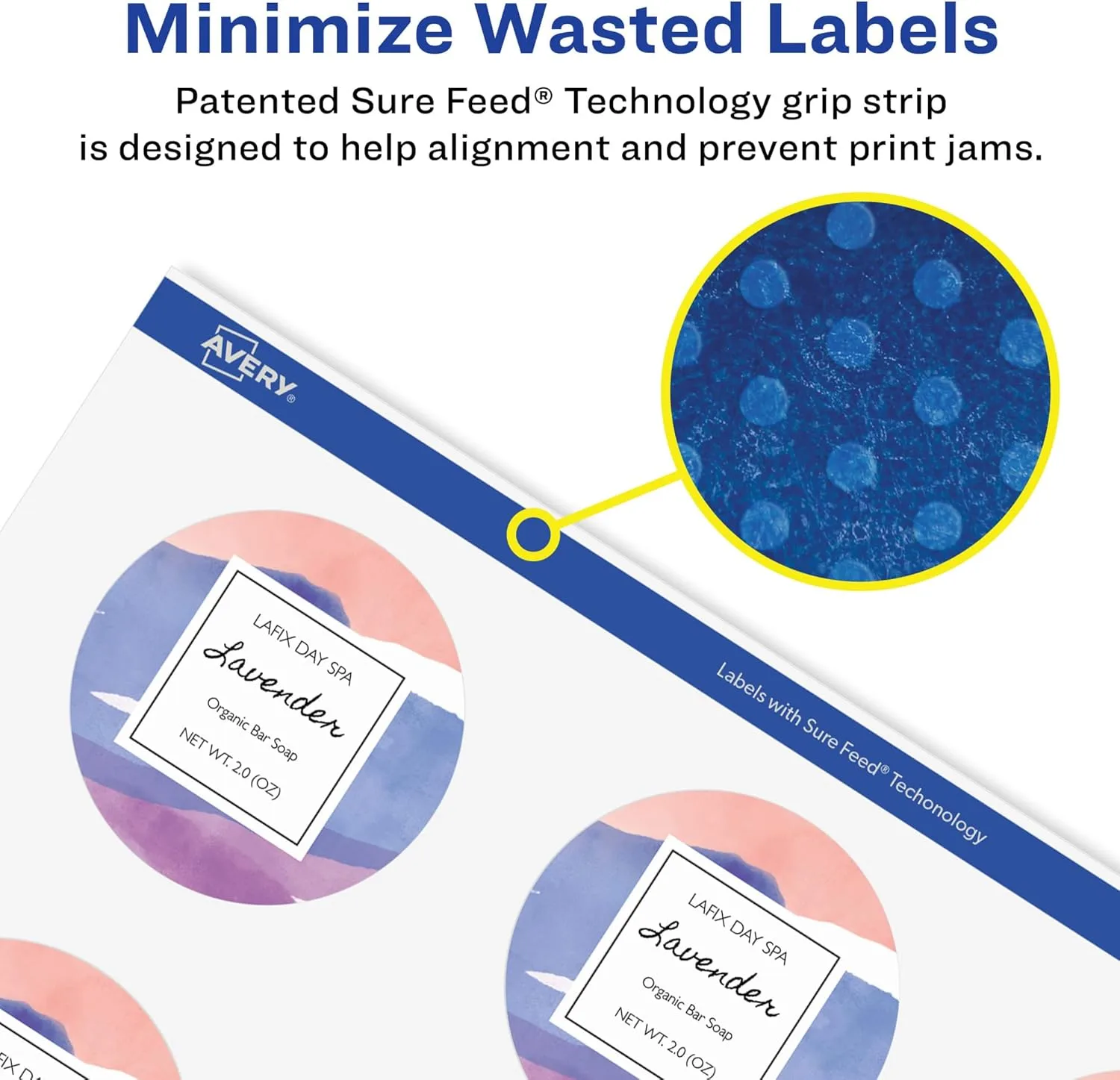 Avery Matte White Removable Round Labels, Sure Feed Technology, Print-to-The-Edge, 3" Diameter, 90 Removable Labels