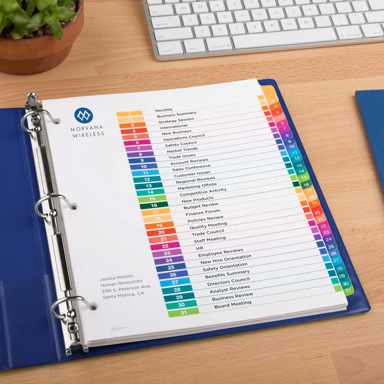 Avery 1-31 Tab Dividers for 3 Ring Binders, Customizable Table of Contents, Multicolor Tabs, 6 Sets (11831)