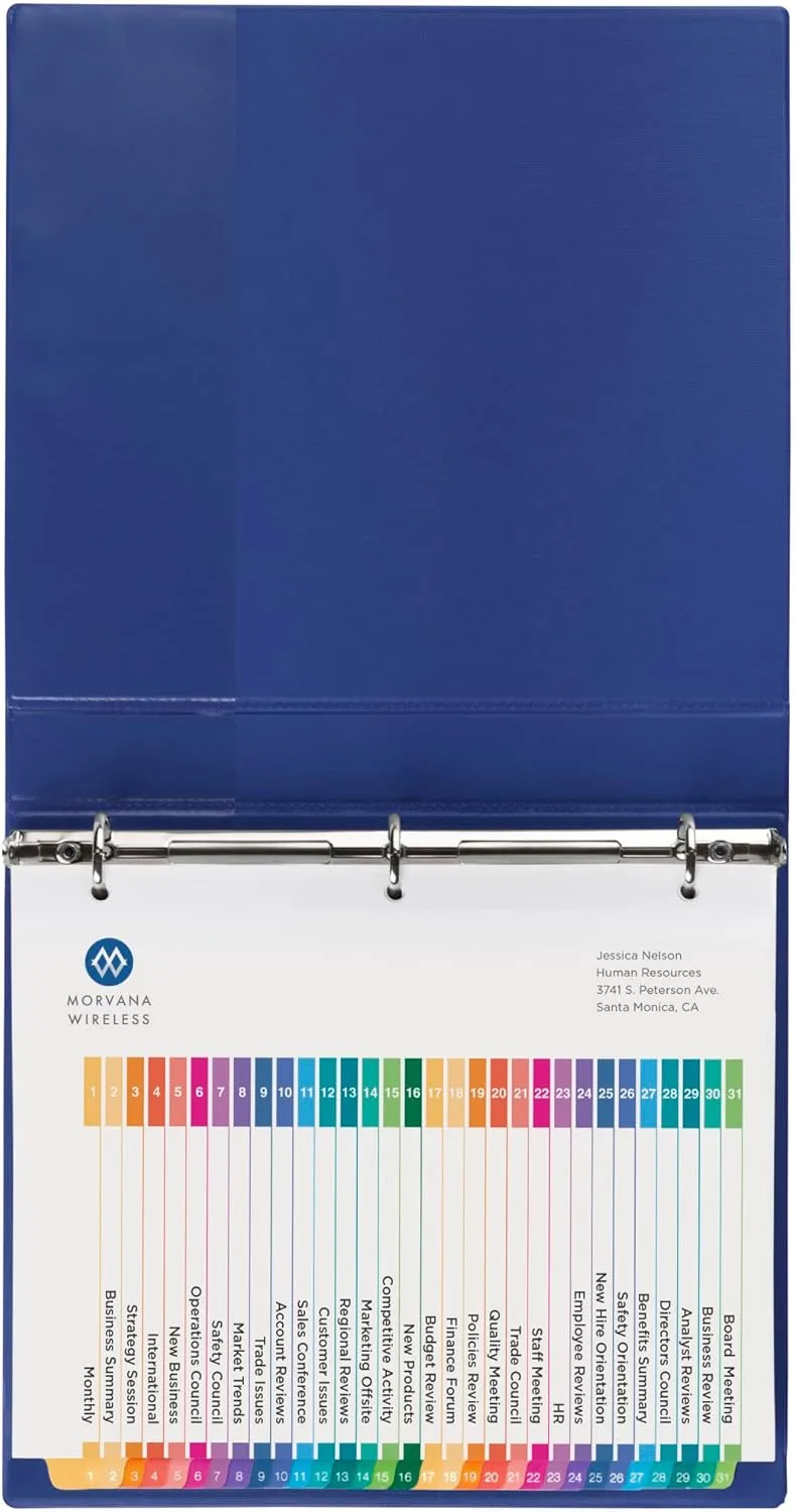 Avery 1-31 Tab Dividers for 3 Ring Binders, Customizable Table of Contents, Multicolor Tabs, 6 Sets (11831)