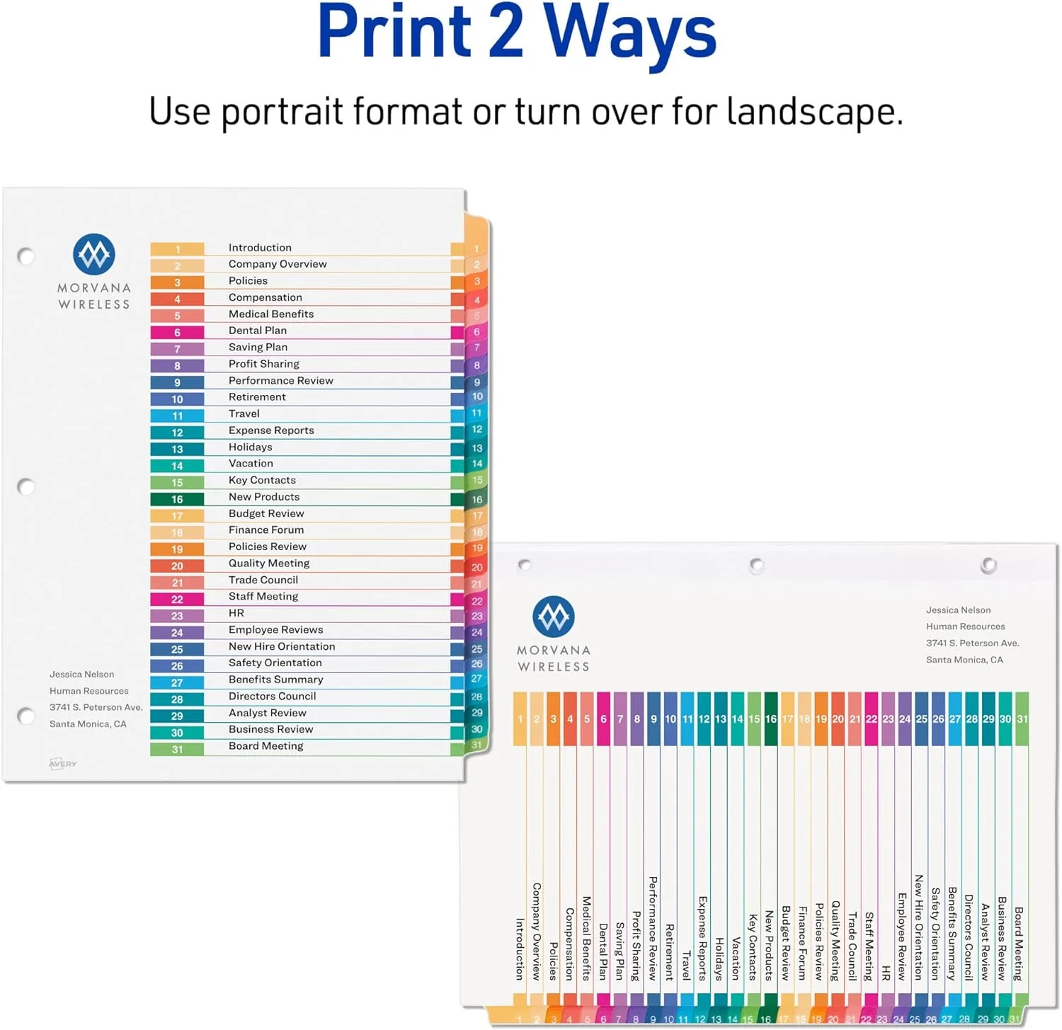 Avery 1-31 Tab Dividers for 3 Ring Binders, Customizable Table of Contents, Multicolor Tabs, 6 Sets (11831)