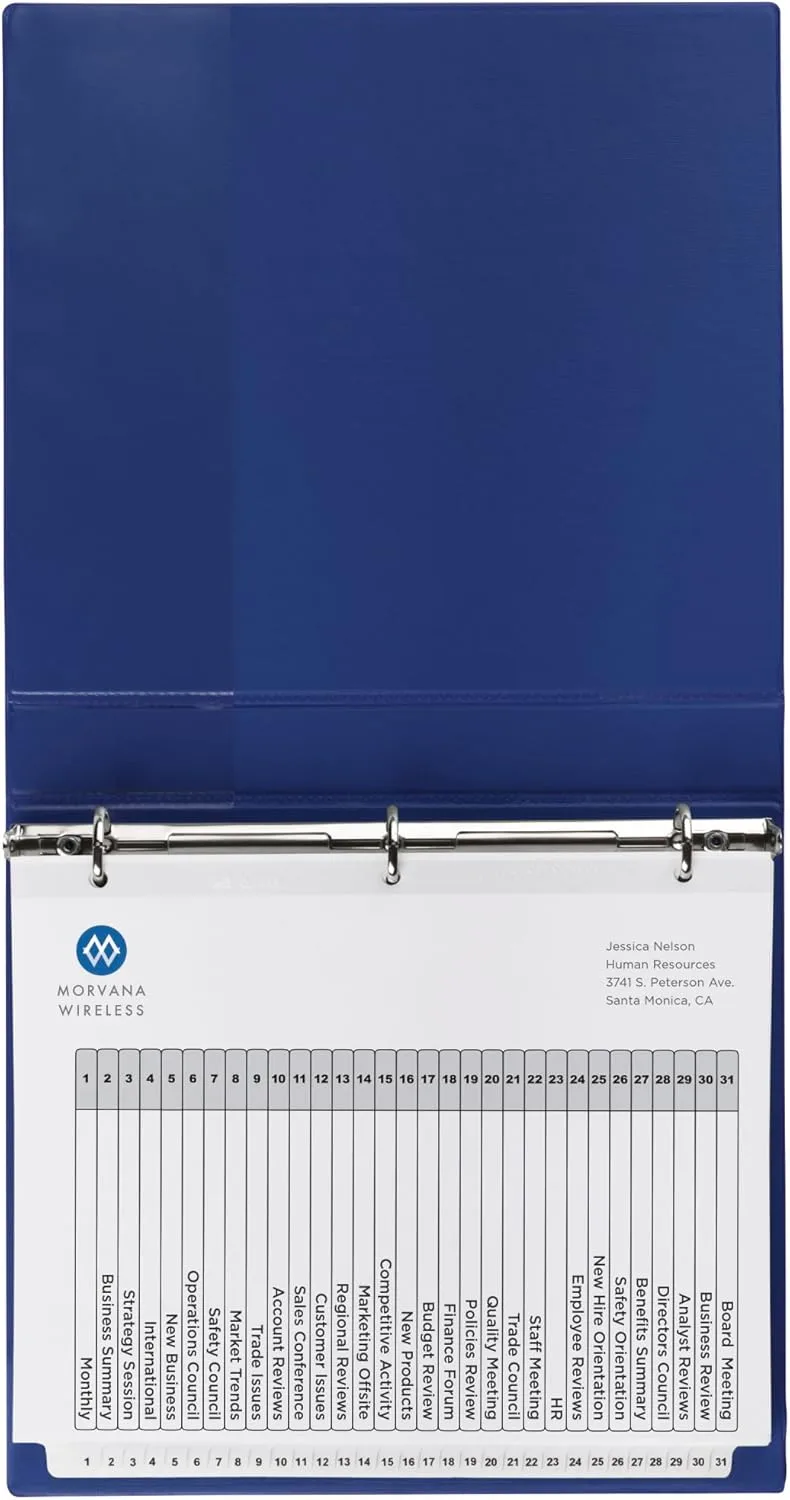 Avery 1-31 Tab Dividers for 3 Ring Binders, Customizable Table of Contents, Classic White Tabs, 6 Sets (11827)