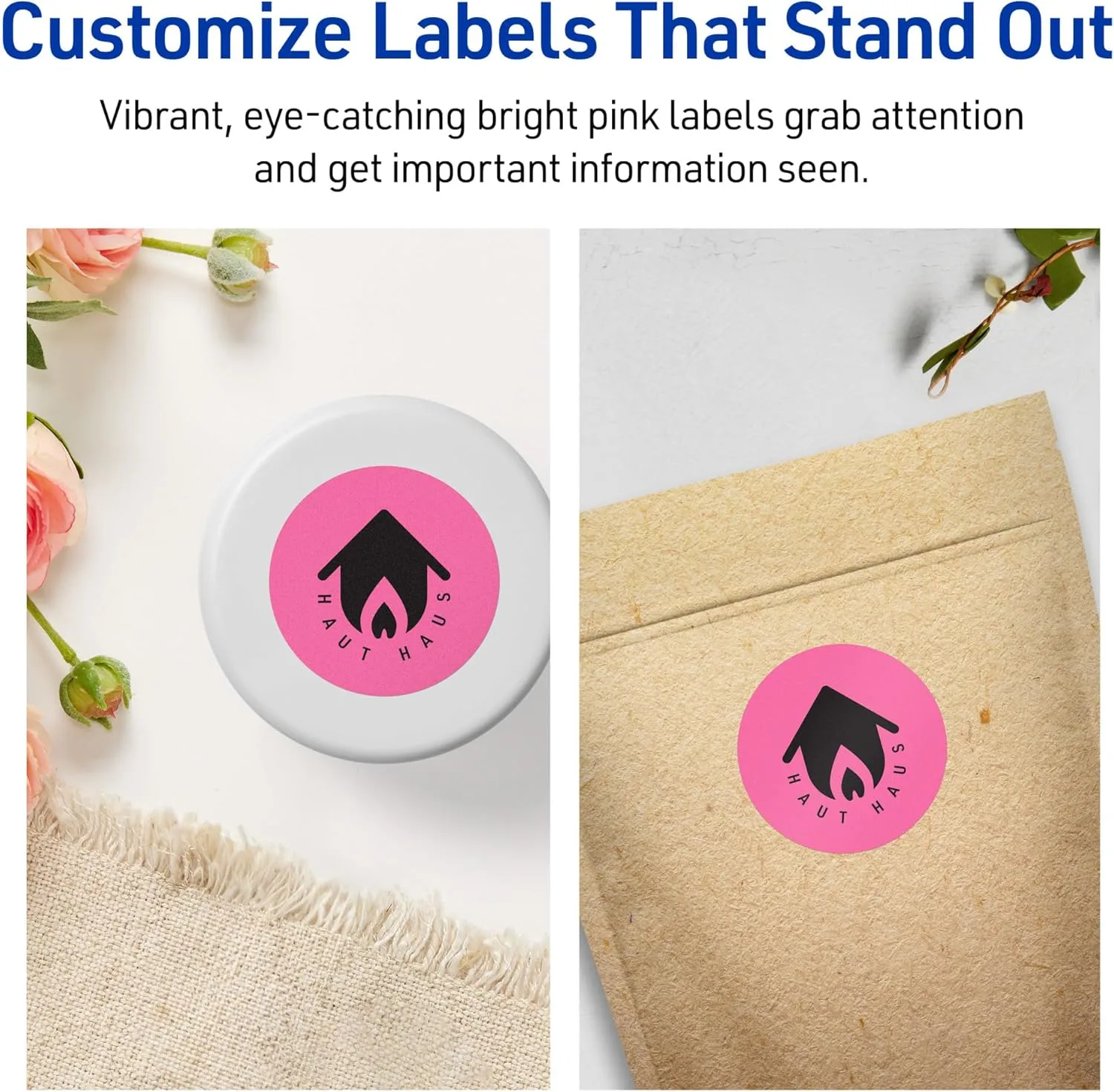 Avery Printable Round Labels, Sure Feed Technology, 2" Diameter, Bright Pink, Print-to-The-Edge, Laser/Inkjet Printable