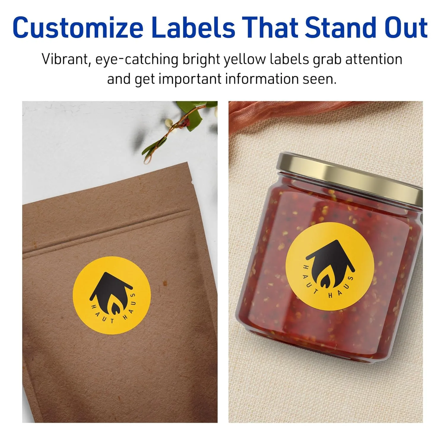 Avery Printable Round Labels, Sure Feed Technology, 1-5/8" Diameter, Bright Yellow, Print-to-The-Edge, Laser/Inkjet Printable