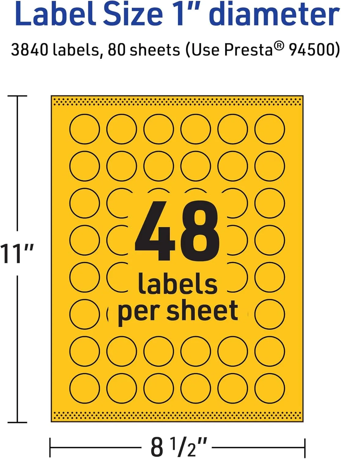 Avery Printable Round Labels, Sure Feed Technology, 1" Diameter, Bright Yellow, Print-to-The-Edge, Laser/Inkjet