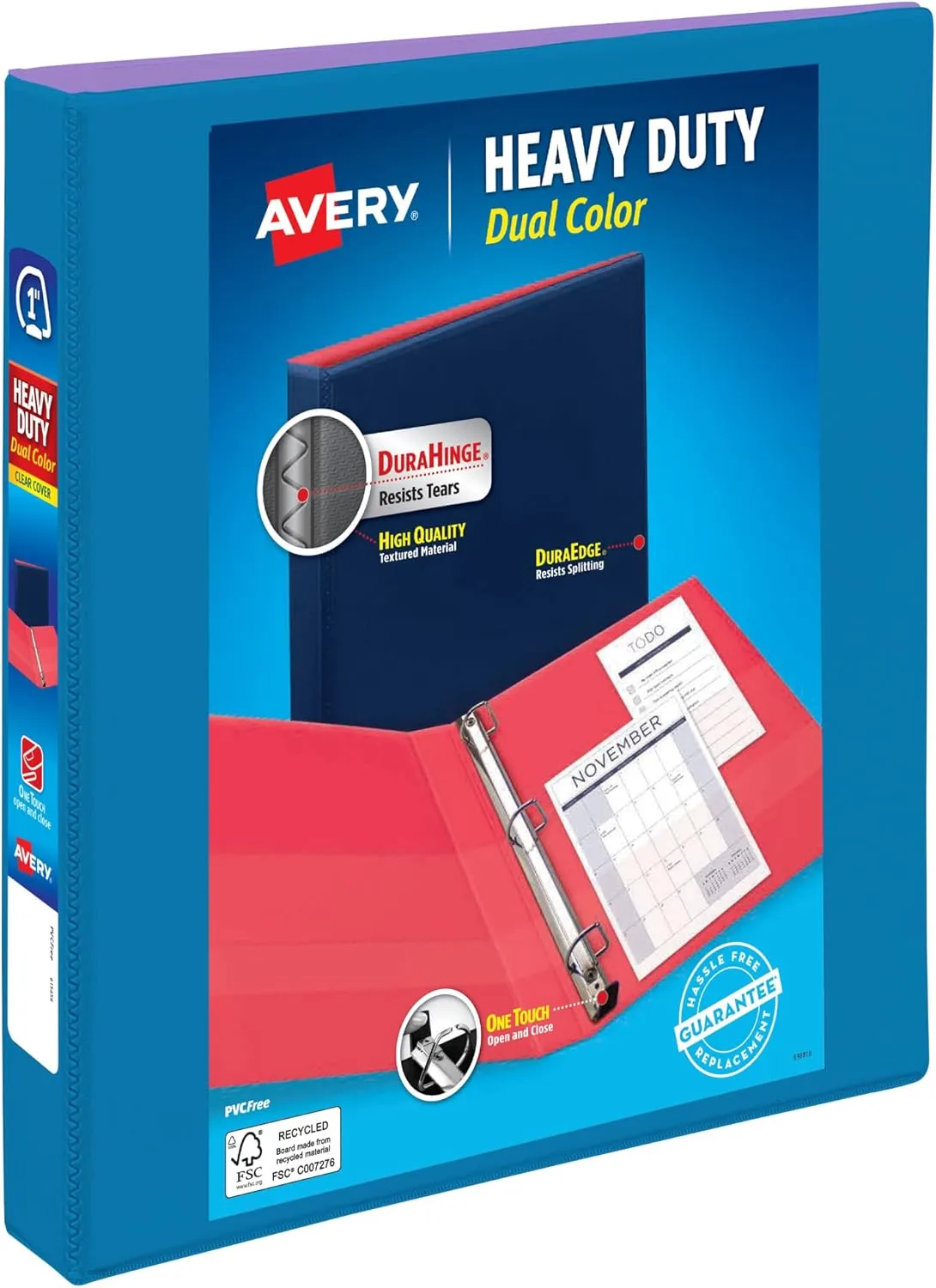 Avery Dual Color Heavy-Duty View Binder, Pool Blue/Lavender, 1" Slant Rings, Holds 250 Sheets (79899)