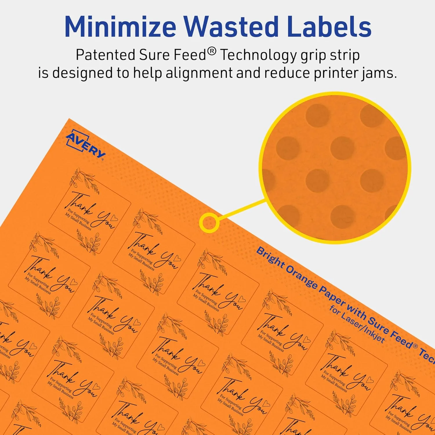 Avery Printable Square Labels, Sure Feed Technology, 1 in. x 1 in., Bright Orange, Print-to-The-Edge, Laser/Inkjet Printable
