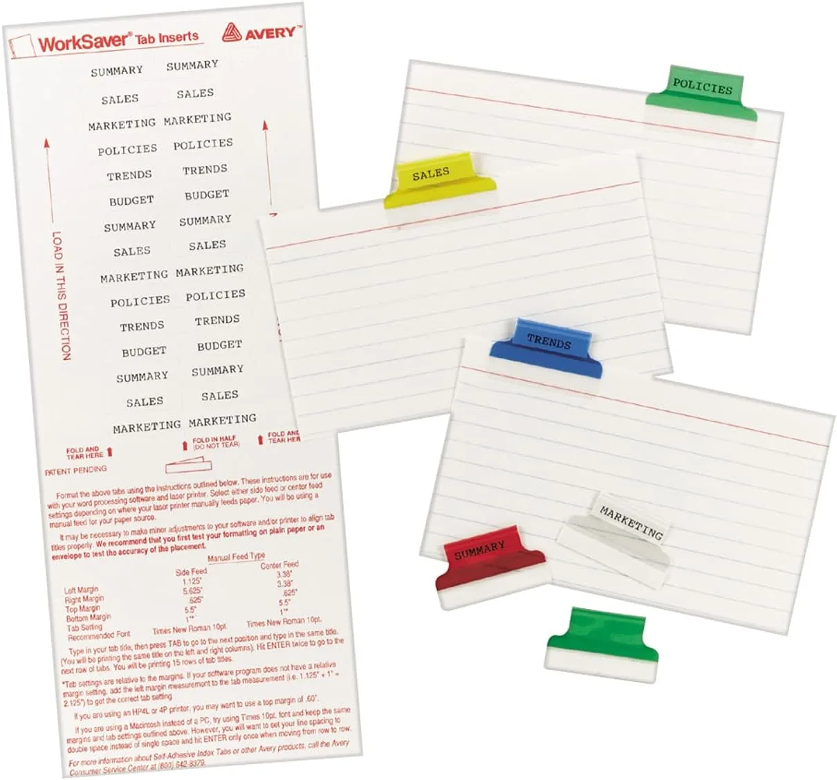 Avery Insertable Self-Adhesive Tabs with Printable Inserts, 1 in, Assorted, Pack of 25 (16219)