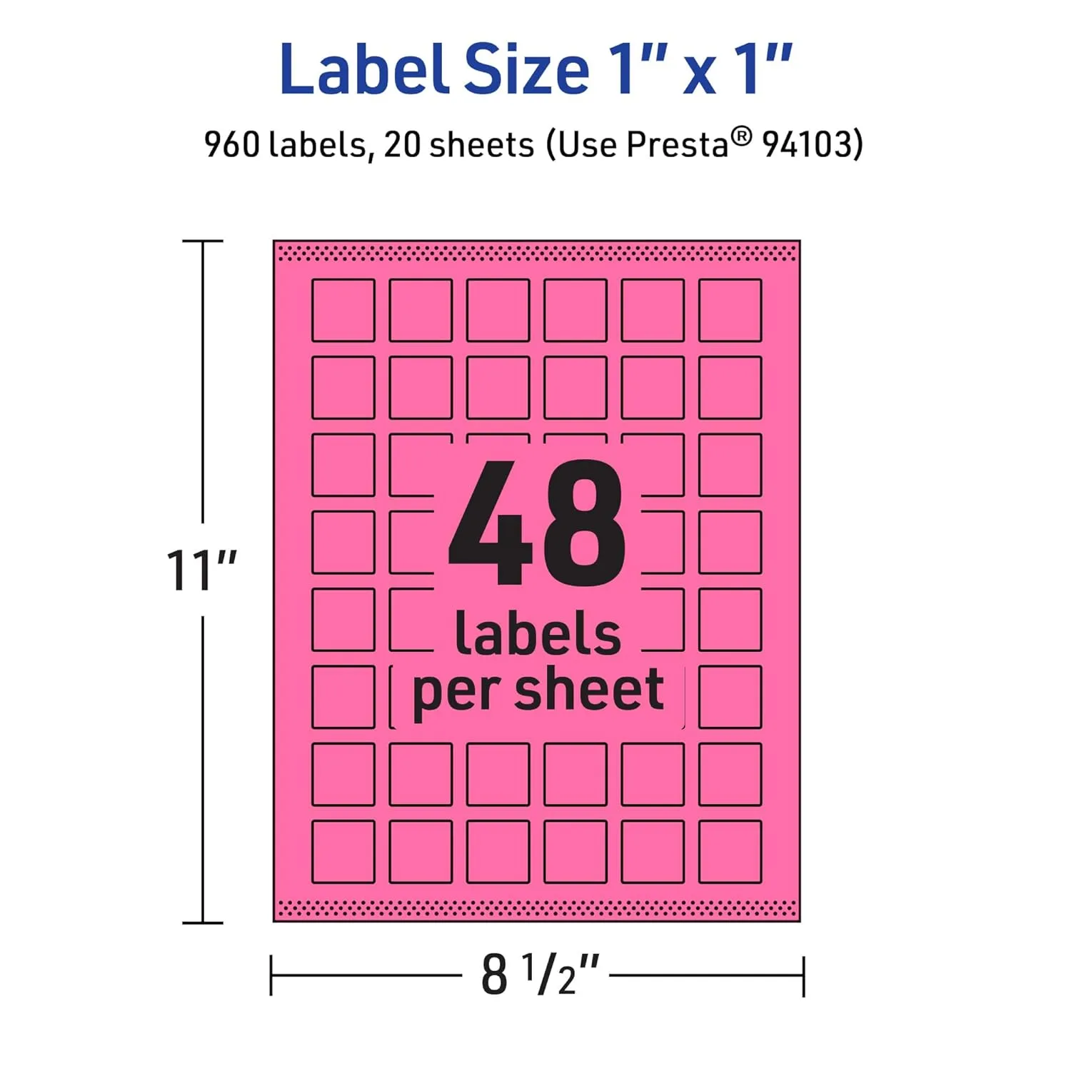 AVERY Printable Square Labels, Sure Feed Technology, 1" x 1", Bright Pink, Print-to-the-Edge