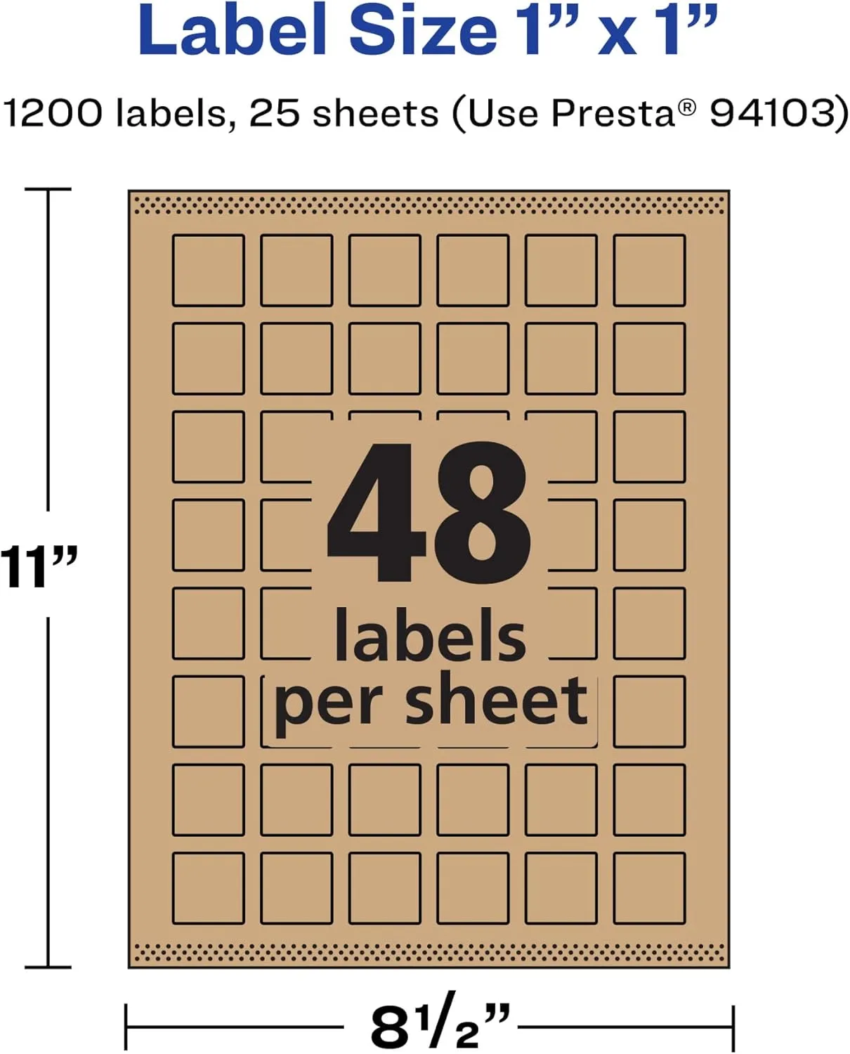 Avery Kraft Brown Square Labels, Sure Feed Technology, 1" x 1"