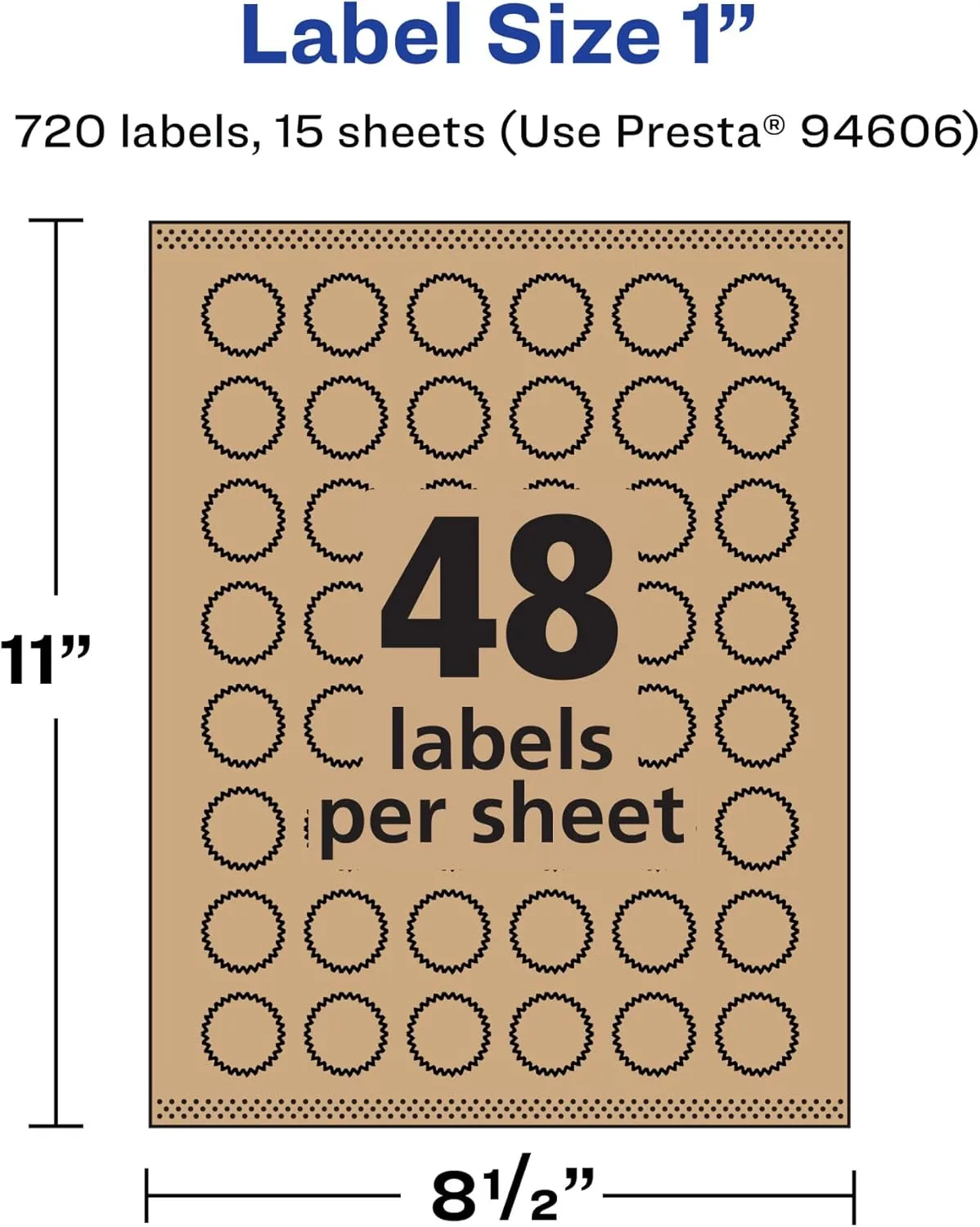 Avery Kraft Brown Starburst Labels, Sure Feed Technology, 1", 720 Kraft Brown Labels, Print-to-The-Edge