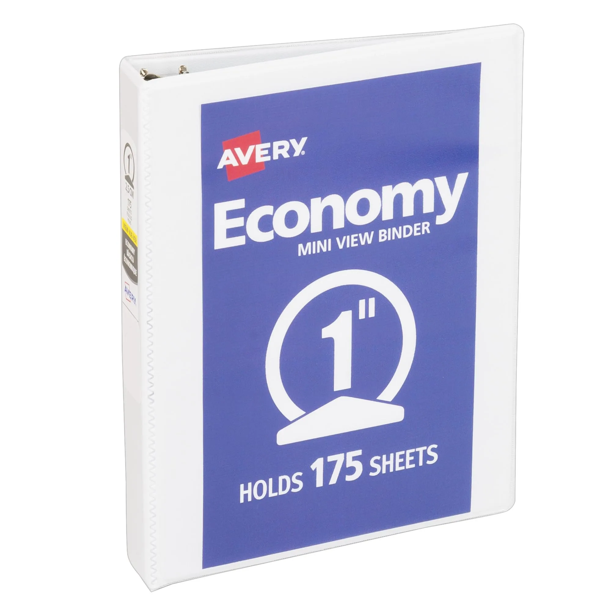 Avery Mini Economy View 3 Ring Binder, 1" Round Rings, Holds 5.5" x 8.5" Paper, 1 White Binder (05806) 1" 1 Pack