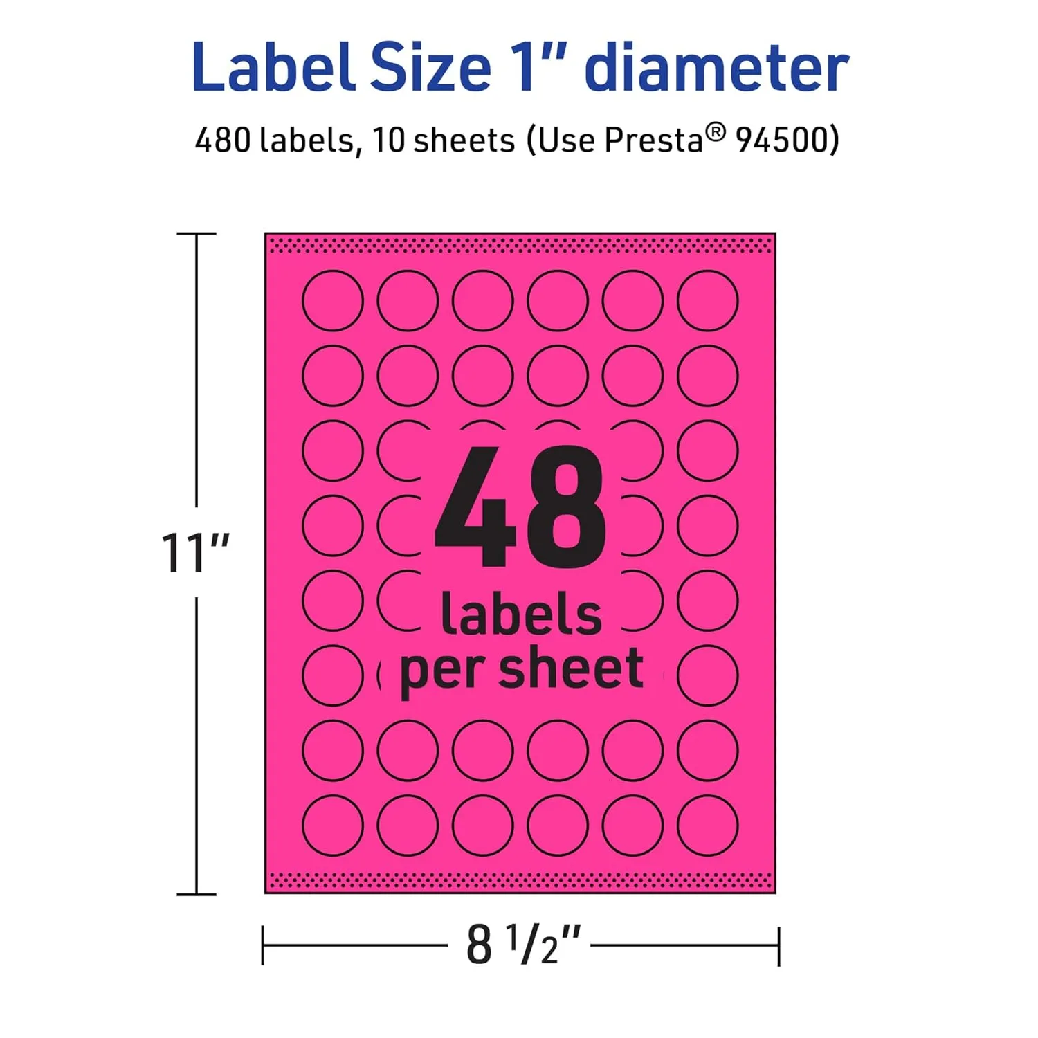 Avery Printable Round Labels, Sure Feed Technology, 1" Diameter, Neon Magenta