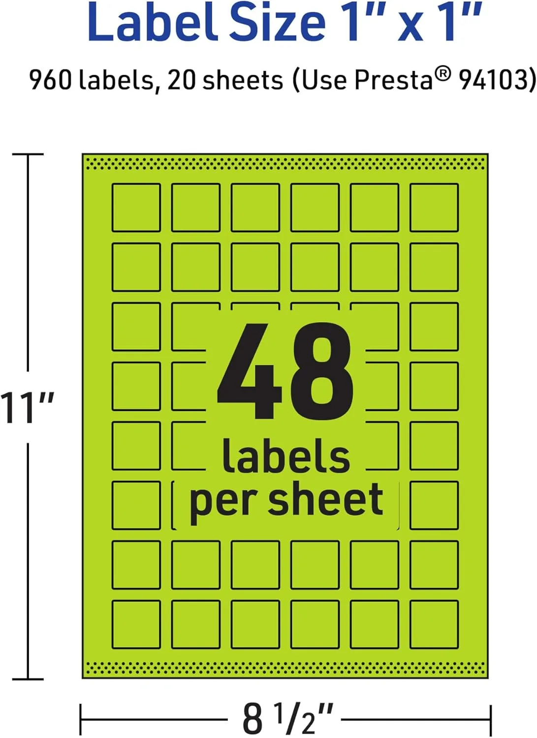 Avery Printable Square Labels, Sure Feed Technology, 1" x 1", Bright Green, Print-to-The-Edge, Laser/Inkjet Printable