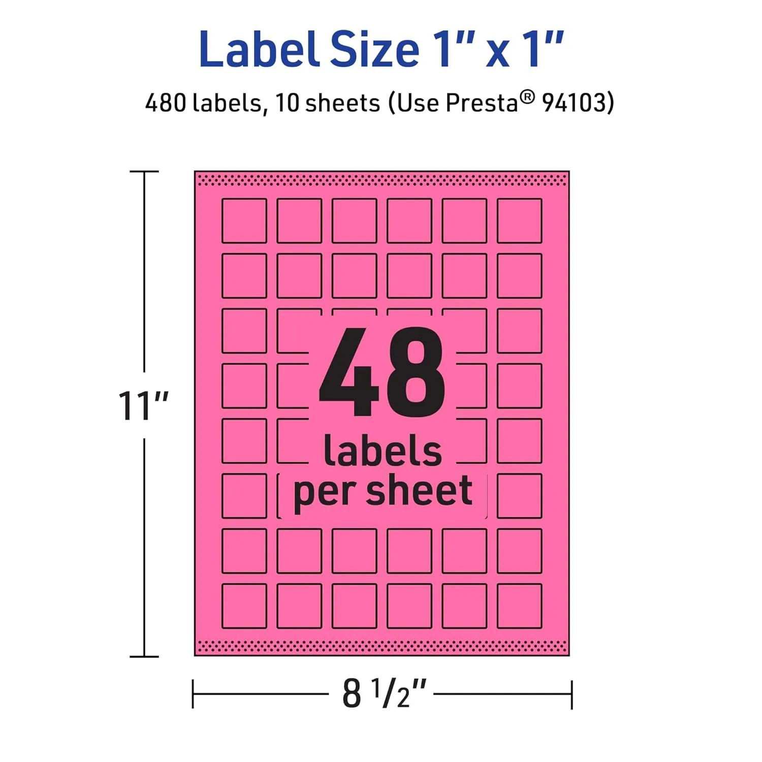 AVERY Printable Square Labels, Sure Feed Technology, 1" x 1", Bright Pink, Print-to-the-Edge