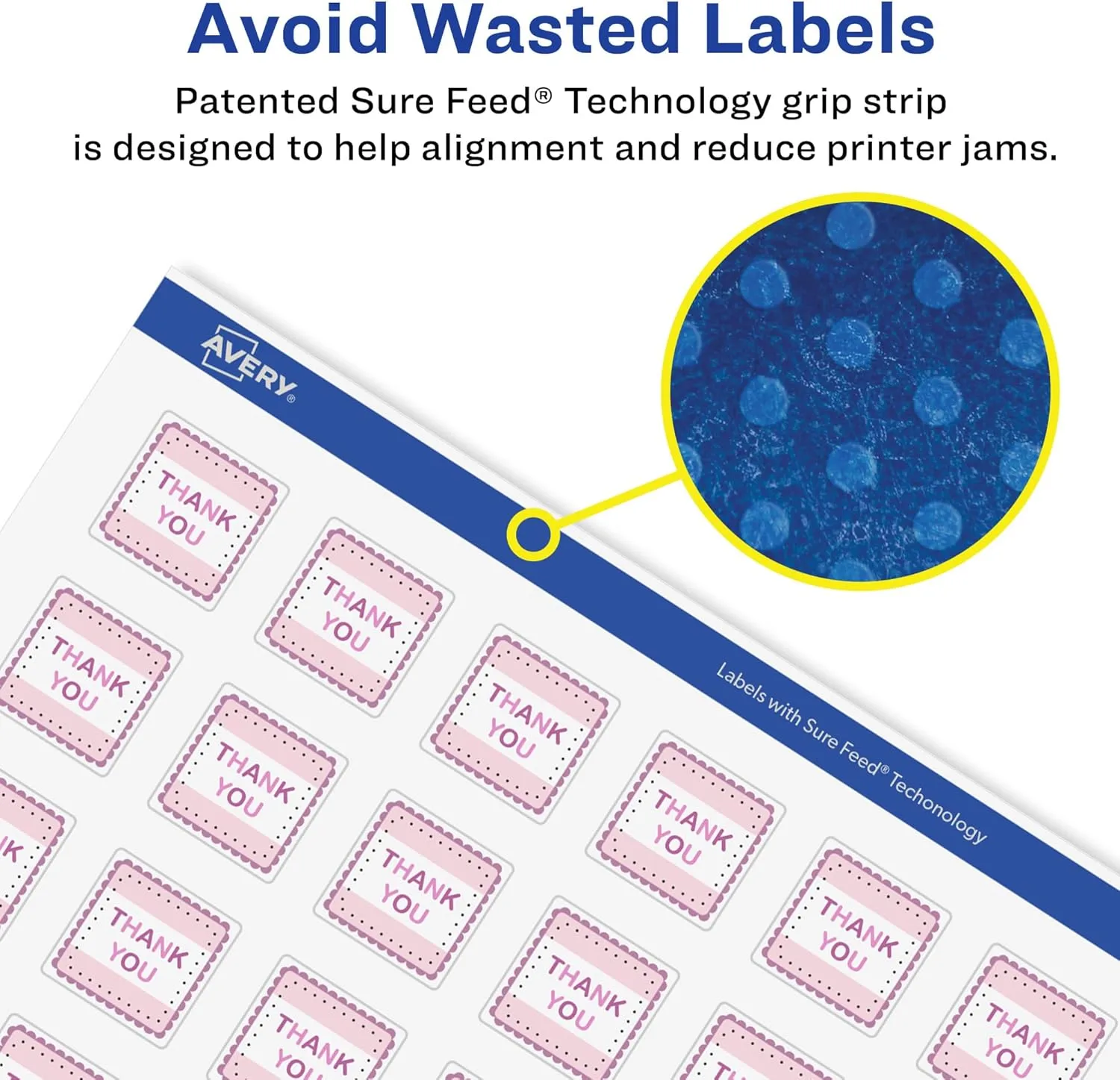Avery Glossy Clear Square Labels, Sure Feed Technology, 3/4" x 3/4", Print-to-The-Edge, Laser/Inkjet Printable