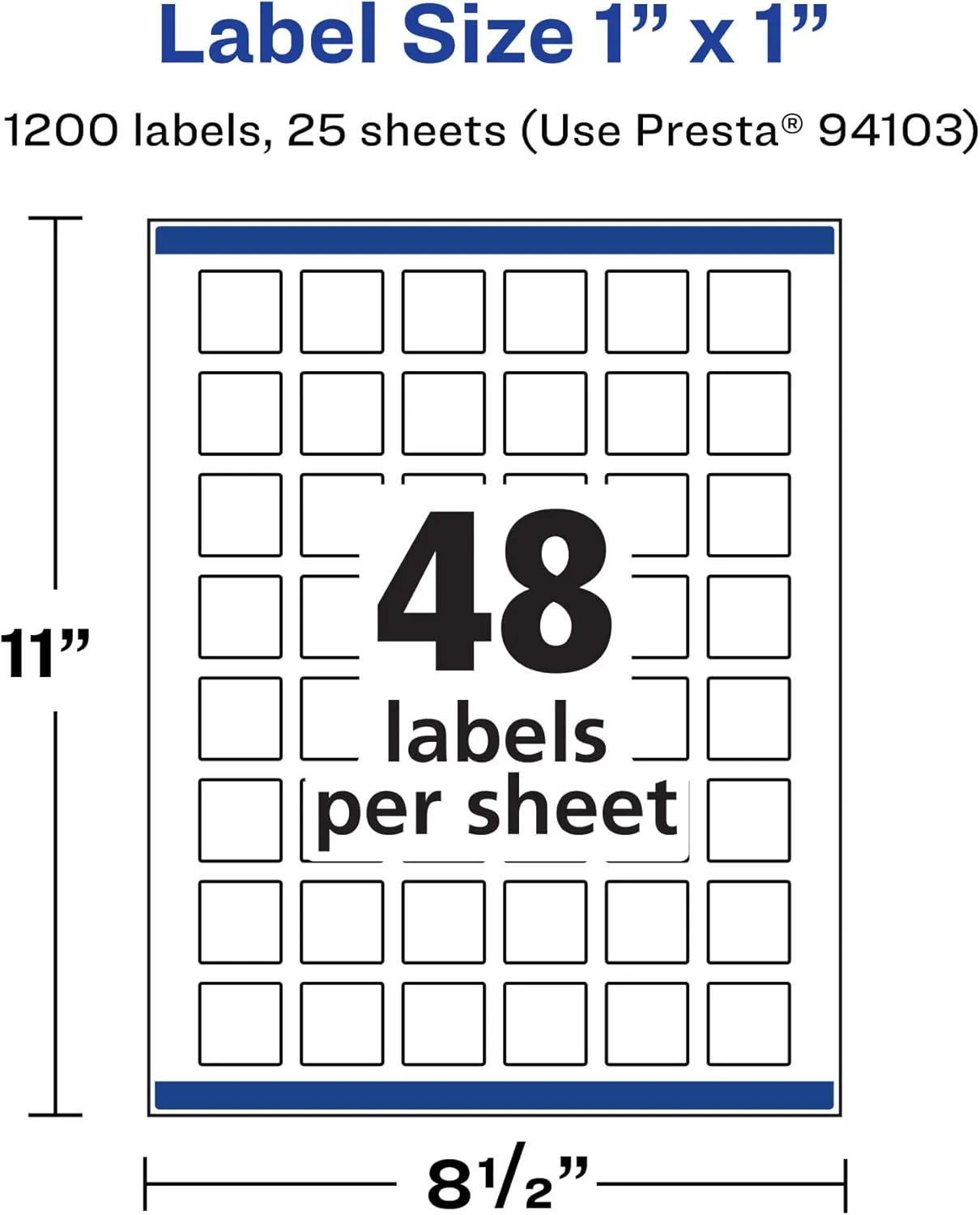 Avery Matte White Square Labels, Sure Feed Technology, 1" x 1" Printable Labels