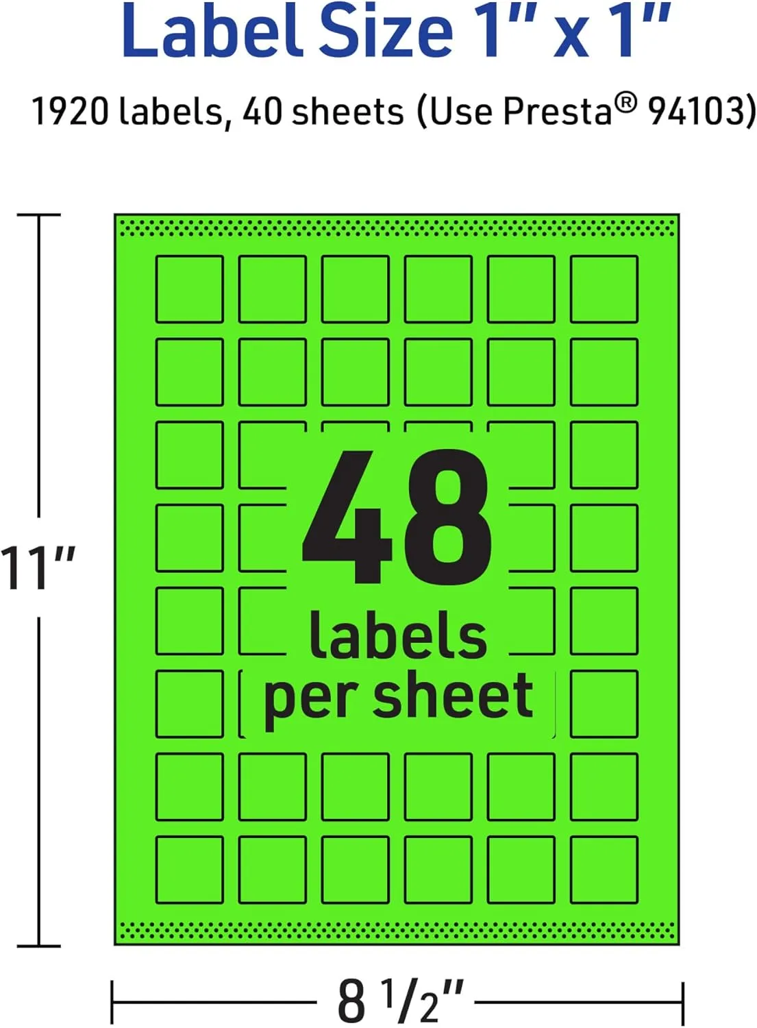 Avery Printable Square Labels, Sure Feed Technology, 1" x 1", Neon Green, Print-to-the-Edge, Laser/Inkjet Printable