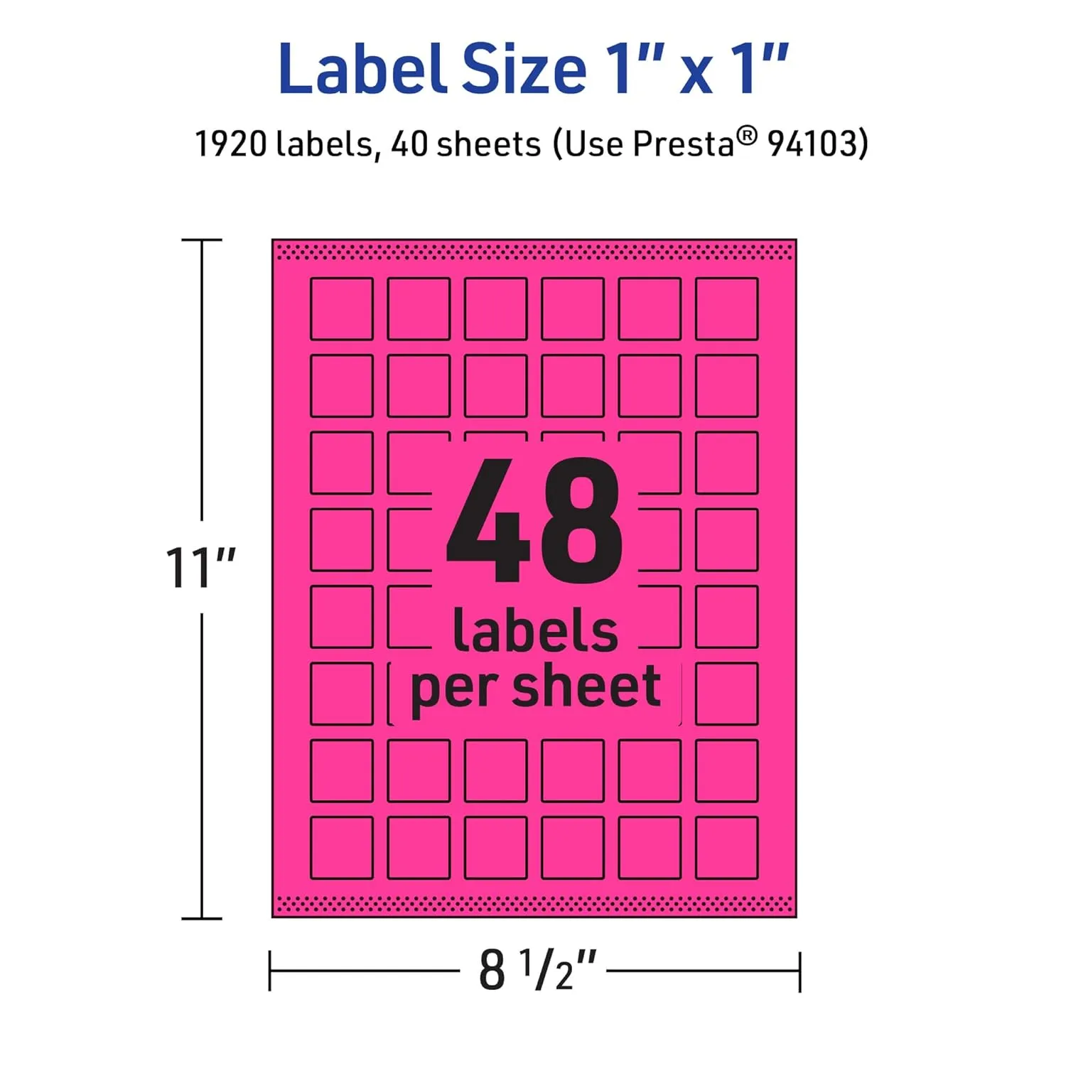 AVERY Neon Magenta Printable Square Labels 1" x 1"
