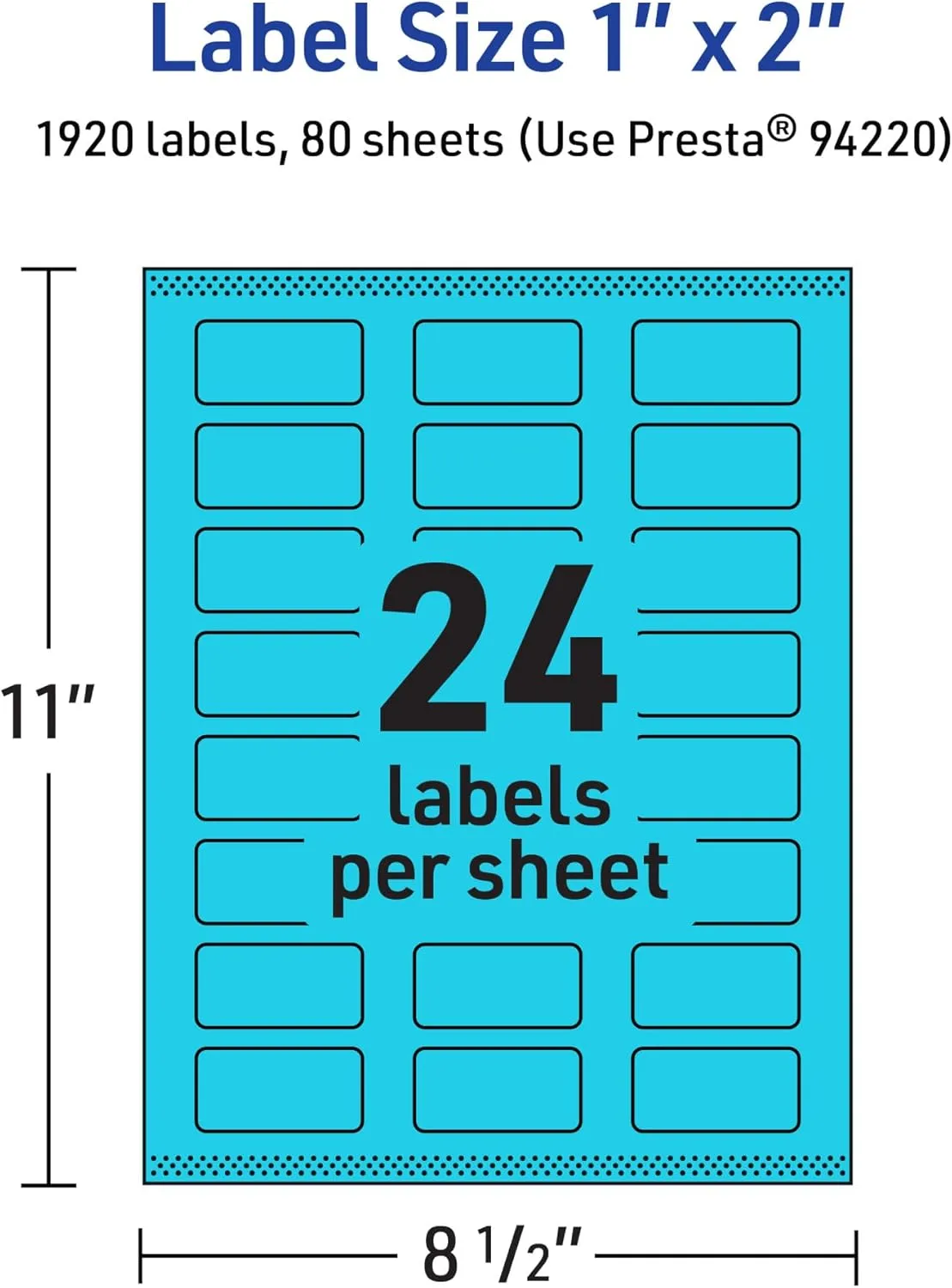 Avery Printable Rectangle Labels, Sure Feed Technology, 1" x 2", Bright Blue, Print-to-The-Edge, Laser/Inkjet Printable