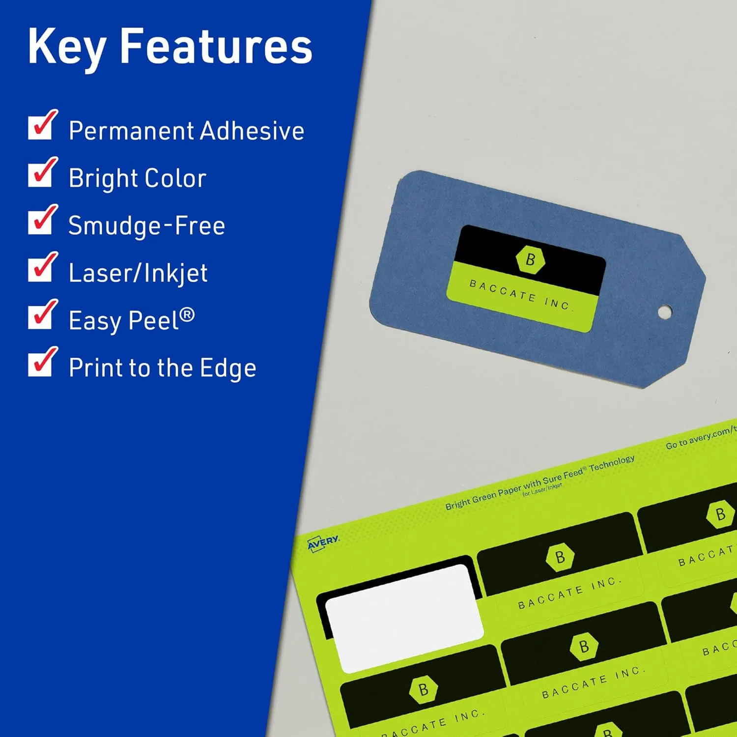 Avery Printable Rectangle Labels, Sure Feed Technology, 3/4" x 2-1/4", Bright Green Labels, Print-to-The-Edge