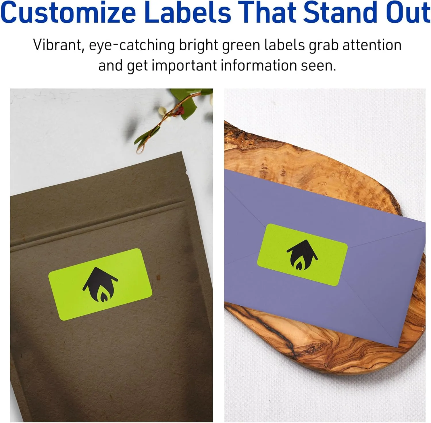 Avery Printable Rectangle Labels, Sure Feed Technology, 3/4" x 2-1/4", Bright Green Labels, Print-to-The-Edge
