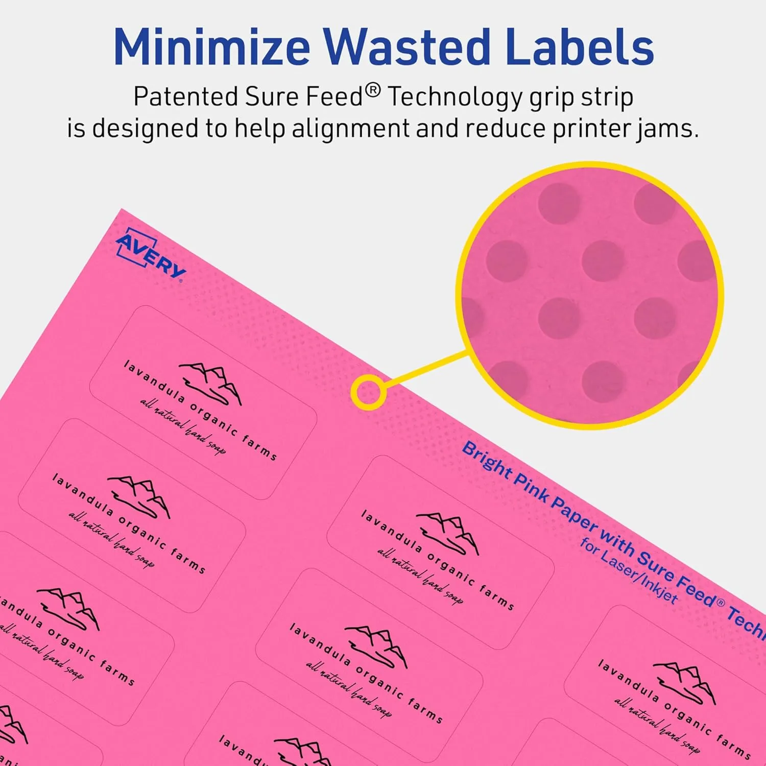 Avery Printable Rectangle Labels, Sure Feed Technology, 1" x 2", Bright Pink, Print-to-the-Edge