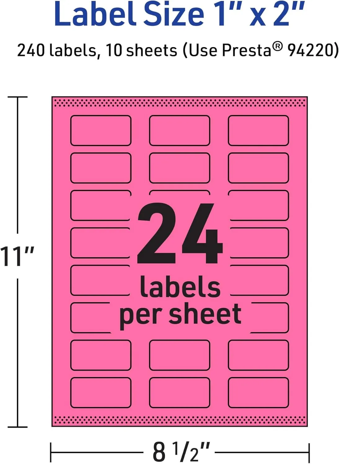 Avery Printable Rectangle Labels, Sure Feed Technology, 1" x 2", Bright Pink, Print-to-the-Edge