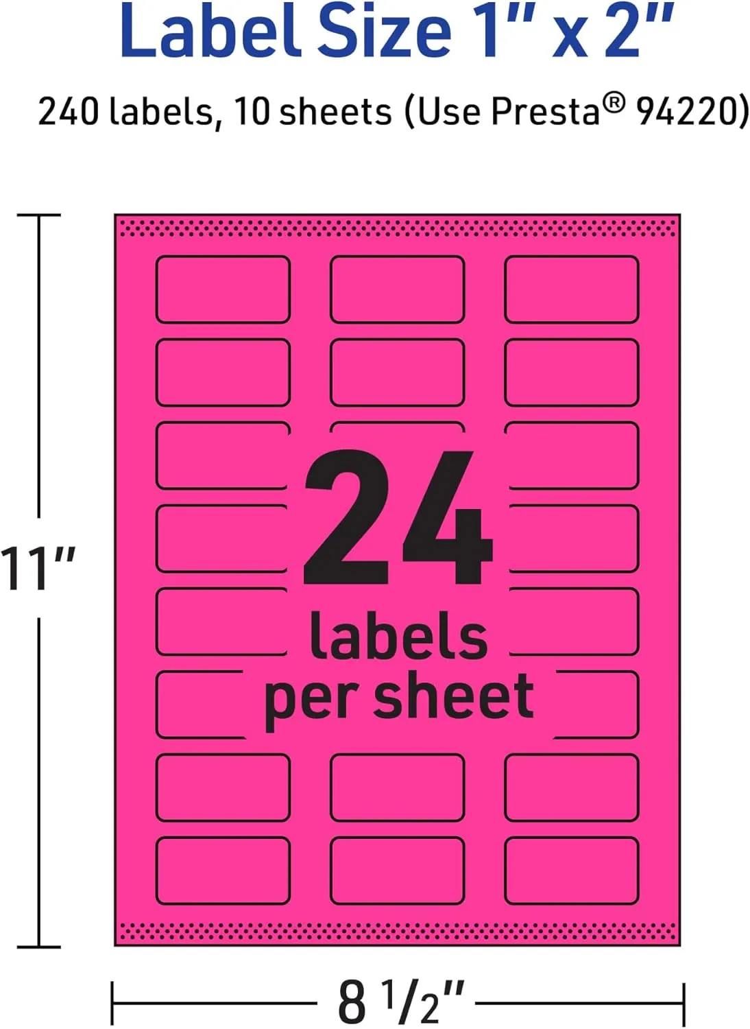 AVERY Printable Rectangle Labels, Sure Feed Technology, 1" x 2", Neon Magenta, Print-to-The-Edge, Laser/Inkjet Printable